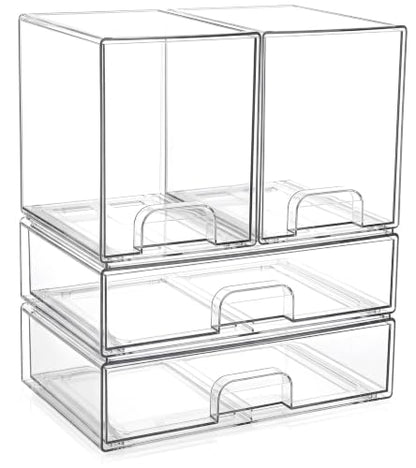 Clear Stackable Storage Drawers: Acrylic Organizer Bins 4 Pack - size: 4 Pack (2 High+2 Wide)