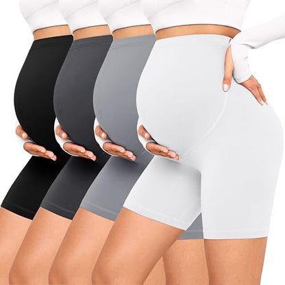 VALANDY Creamlush 4 Pack Maternity Shorts Over the Belly 5"/8" - color: 5 Inch - Black/Dark Grey/Light Grey/White, size: Medium