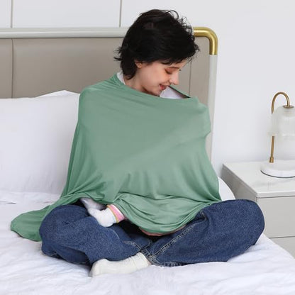 Seejoy Multi-use Nursing Cover for Breastfeeding, 360°Full Coverage Nursing Poncho, Rayon Soft & Breathable Breastfeeding Cover up (Smooth Rayon, Sage Green) - color: Sage Green