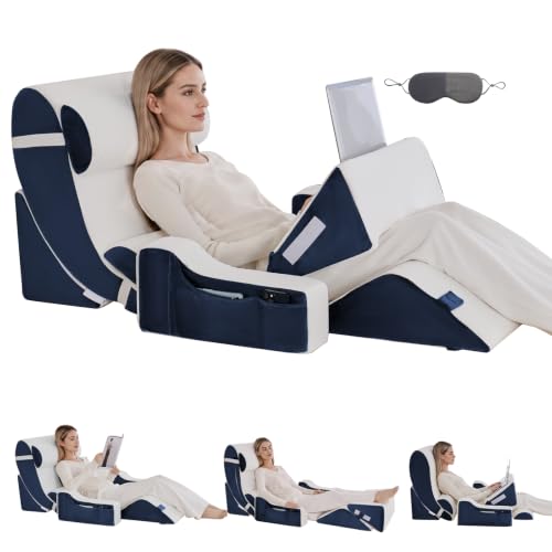 Wedge Pillow Set for After Surgery,White/Navy,9PCS-23.2" - color: White/Navy, size: 9PCS-23.2''