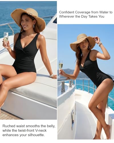 Women's Tummy Control One Piece Swimsuit Push Up Full Coverage Bathing Suit - color: Black, size: Medium