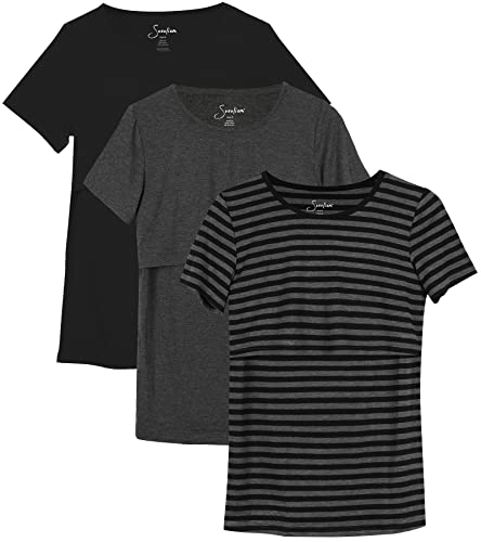 Sosolism Women’s Maternity Nursing Tops Breastfeeding 3-Pack S-XXL - color: A-black/Dark Grey/Striped, size: Small