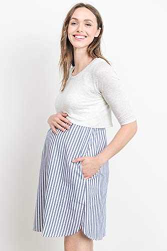 LaClef Women's Maternity Nursing Shift Dress with Side Pocket - color: H Gray/Black Stripe, size: Small