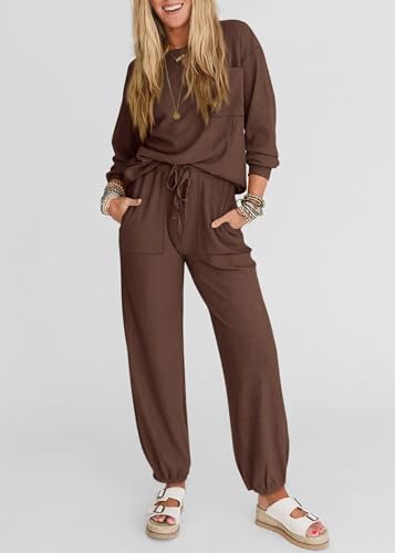 KIRUNDO Lounge Sets for Women 2026 Fall Comfy Postpartum Going Home Outfits - color: Coffee, size: Small