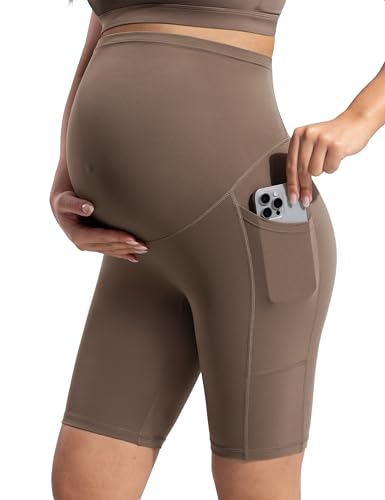 POSHDIVAH Creamluxe Maternity Biker Shorts with Pockets 6"/8" - color: Mocha Mousse, size: Medium