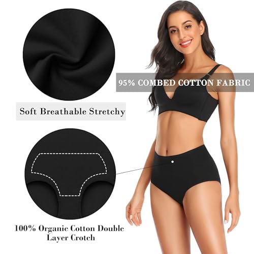 Womens Tummy Control Underwear Cotton High Waisted Full Briefs - color: 5 Pack,black, size: Small