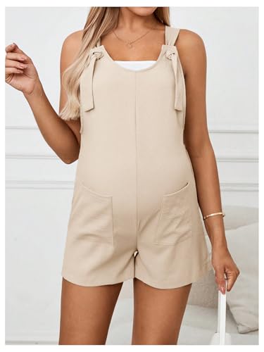 OYOANGLE Women's Maternity Romper Tie Knot Wide Strap Summer Overall - color: Apricot, size: Medium