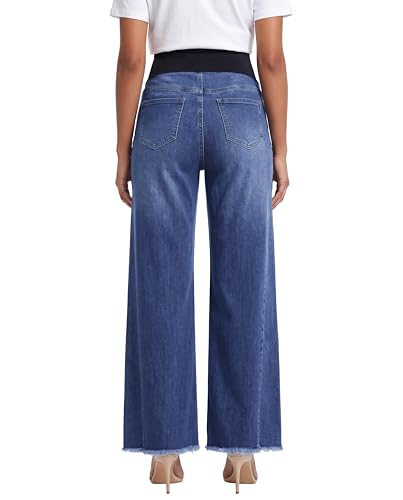 Maternity Jeans Wide Leg Baggy Denim Pants - color: Deep Dark Blue, size: X-Large