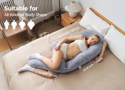 Momcozy Pregnancy Pillow for Sleeping - Dreamlign U Pro Maternity Pillow - color: Grey