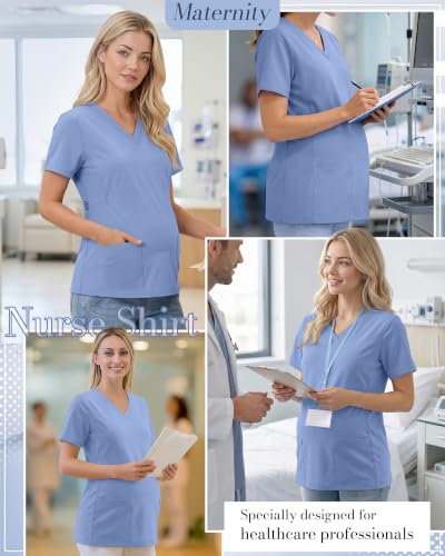 Neer Women's Maternity Scrub Top - color: Light Blue, size: Medium