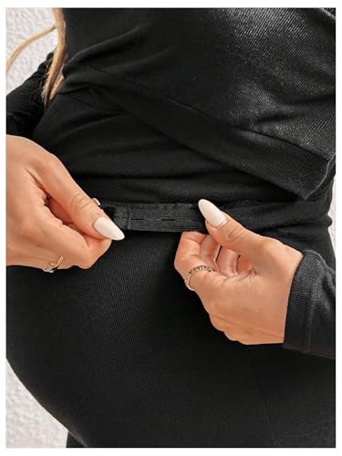 OYOANGLE Women's Maternity Sets 2 Piece Fall Long Sleeve Top and Pants Set - color: Black, size: Small