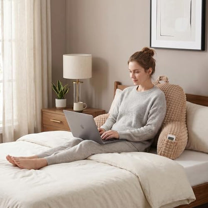 Reading Pillow with Arms for Sitting in Bed,Backrest,Khaki Flannel,M - color: Khaki, size: Standard(17")