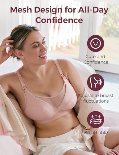 Momcozy Mesh Pumping Bra Hands Free, Plus Size Nursing Bras for Pumping - color: Oyster Pink, size: X-Large