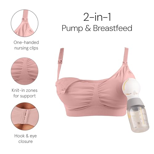 Bravado Designs Basics Hands Free Pumping & Nursing Bra, Wireless 2-in-1 Seamless Maternity Breastfeeding, Breast Pump Bra - color: Soft Rose - Sustainable Fabric, size: Small