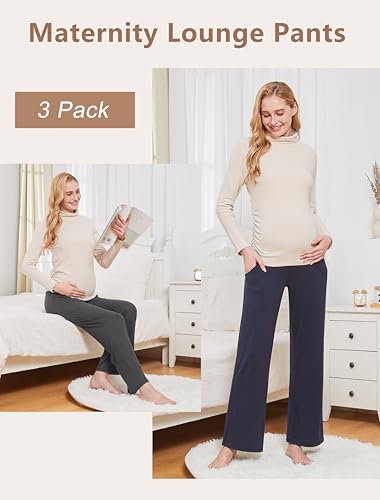 Foucome Women's Maternity Pants Wide Leg Pregnancy Work Pants - color: Black/Grey/Navy, size: Medium