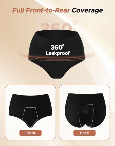 INNERSY Women's Plus Size Period Underwear High Waist Heavy Flow 3-Pack - color: Black, size: X-Large