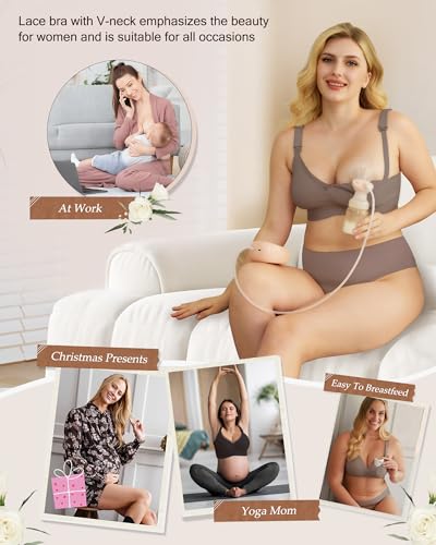 As Fairy Nursing Bras for Breastfeeding Mesh Lace Seamless Maternity Bra Pregnancy Sleep Wireless Bralette - color: Grey, size: Large
