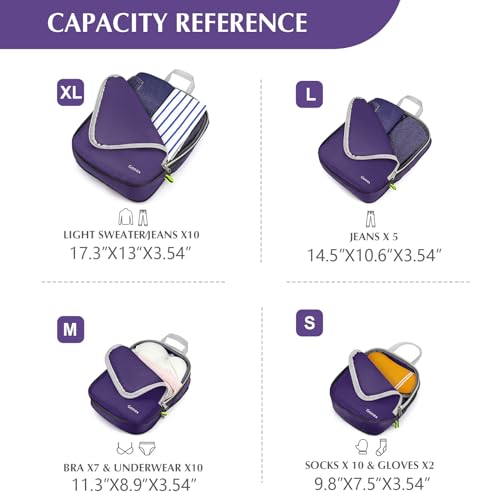 Gonex Compression Packing Cubes, 4-Piece Expandable Travel Organizers - color: 4-Purple, size: 4 Set