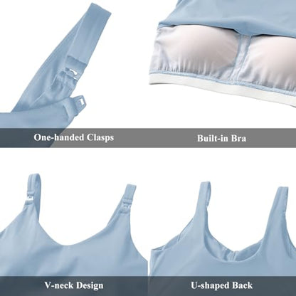 Foucome Nursing Tank Tops Longline Breastfeeding Workout Tops - color: Light Blue, size: X-Large
