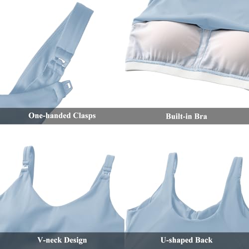 Foucome Nursing Tank Tops Longline Breastfeeding Workout Tops - color: Light Blue, size: Large