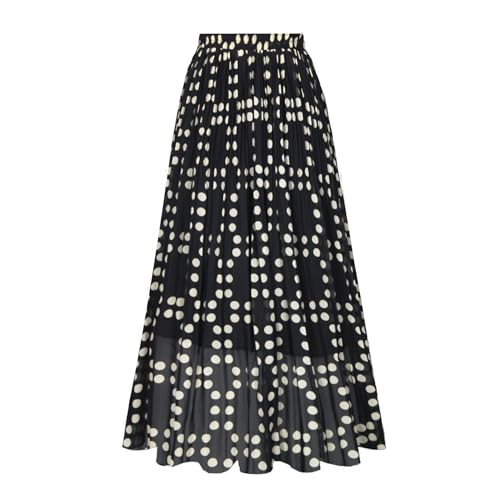 OBBUE Women's Chiffon Pleated Skirt A-line Skirts - color: Black Dot, size: X-Large