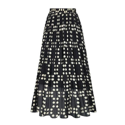 OBBUE Women's Chiffon Pleated Skirt A-line Skirts - color: Black Dot, size: Large