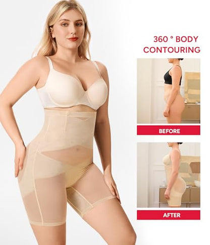 Nebility Womens' Tummy Control High Waist Trainer Body Shaper - color: Beige - Mid Thigh, size: Medium
