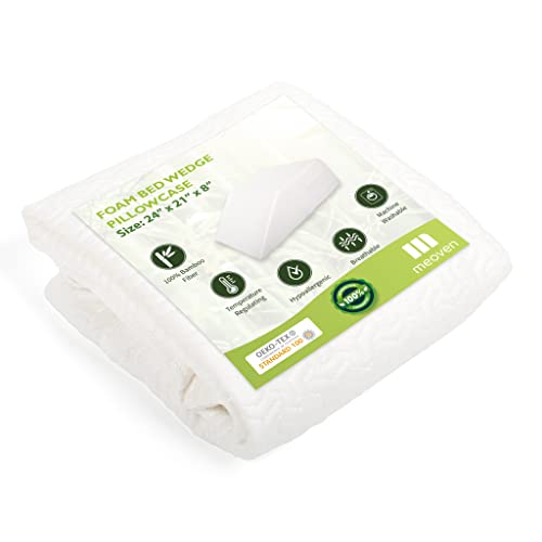 Wedge Pillow Cover for 24x21x8 Leg Elevation Cushion, Knee Pillow Cover, Hypoallergenic Replacement Pillowcase with Zipper & Pockets - color: White
