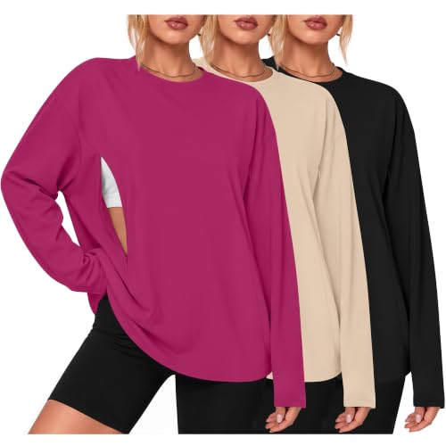 3 Pack Nursing Breastfeeding Tops - color: Rose Red, Light Apricot, Black, size: XX-Large