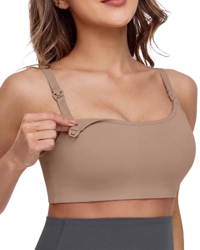 G4Free Barefeel Maternity Sports Bra One-Hand Clips Nursing Sleep Bras - color: Toffee, size: X-Large