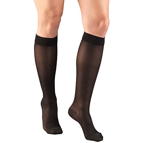 Truform Sheer Compression Stockings, 15-20 mmHg, Women's Knee High Length, Diamond Pattern, Black, Medium - color: Black, size: Medium (1 Pair), style: Diamond Pattern