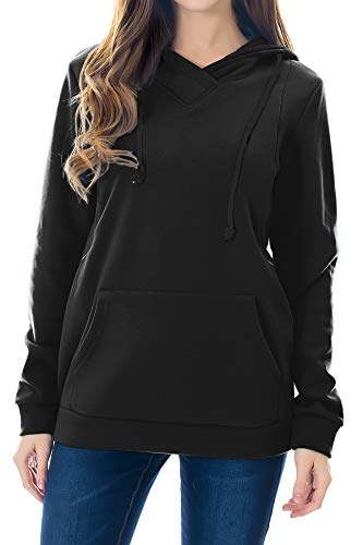 Smallshow Women's Fleece Maternity Nursing Sweatshirt Hoodie Kangaroo Pocket - color: Black, size: Large