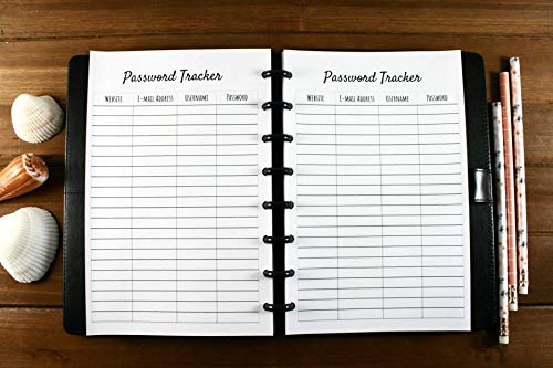 Password Tracker for Half Letter Size Discbound Planners, Fits with Circa Junior, Arc by Staples, TUL Junior, HALF Letter Size (5.5'' x 8.5’'), (Planner sold separately)