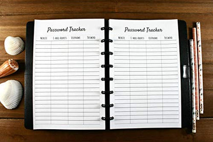 Password Tracker for Half Letter Size Discbound Planners, Fits with Circa Junior, Arc by Staples, TUL Junior, HALF Letter Size (5.5'' x 8.5’'), (Planner sold separately)