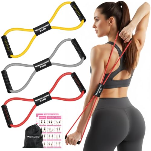 Resistance Bands with Handles, Figure 8 Fitness Bands, Exercise Bands Set - color: Yellow, Grey, Red, size: 3pcs