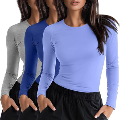 Neer 3 Pack Womens Long Sleeve Underscrub Shirts - color: Royal Blue, Periwinkle, Light Mixed Gray, size: X-Small