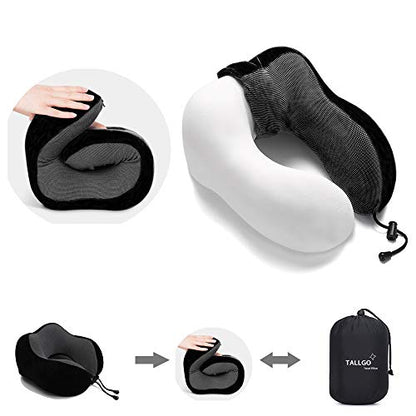 TALLGO Travel Pillow, Best Memory Foam Neck Pillow Head Support Soft Pillow for Sleeping Rest, Airplane Car & Home Use (Black) - color: Black