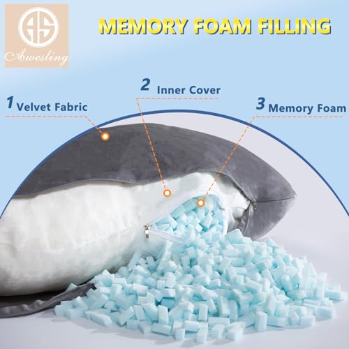 Shredded Memory Foam U Shaped Pregnancy Pillow with Cover - color: Velvet Gray