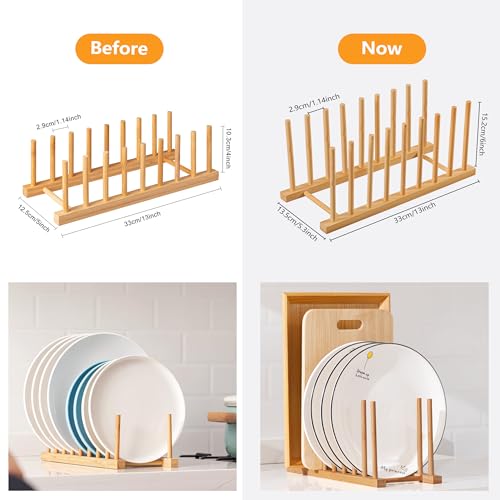 HBlife Heighten and Widen Bamboo Dish Drying Rack Plate Pot Lid Organizer - color: Rod 6inch High 8slots 1pcs