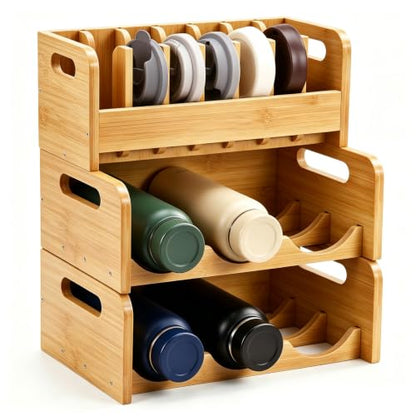 RattanView 3 Pcs Bamboo Water Bottle Organizer and Tumbler Lid Organizer