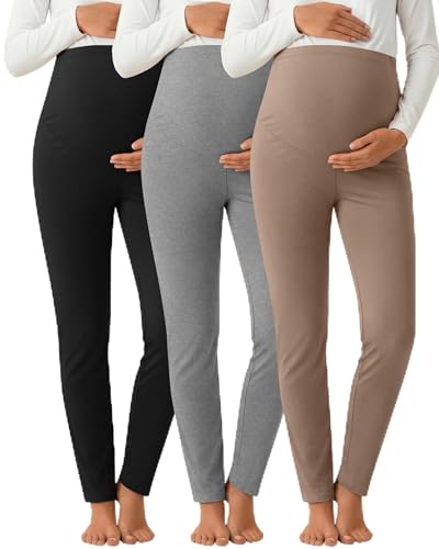 3 Pack Women's Maternity Pants Home Lounge Pajamas - color: Black, Heather Gray, Khaki, size: X-Large