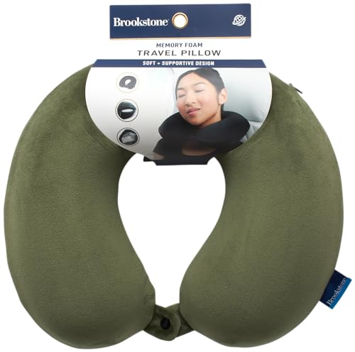 Brookstone Travel Neck Pillow Lightweight U-Shaped Memory Foam Pillow - color: Olive