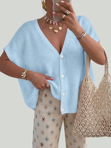 PRETTYGARDEN Womens 2026 Summer Oversized Cardigans Sweaters - color: Light Blue, size: X-Large
