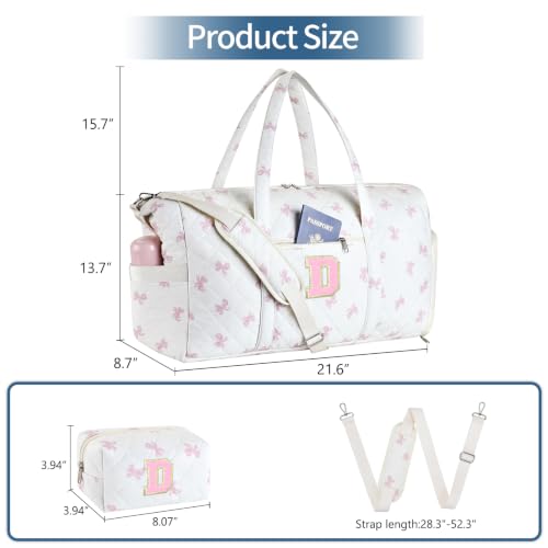 Personalized Quilted Duffle Bag for Travel Gym Weekender Hospital Carry On - color: Pink Bow, size: D