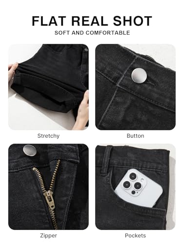 BLENCOT Women's Summer Maternity Jean Shorts Fold Hem Stretchy Denim Pants - color: Black, size: Medium