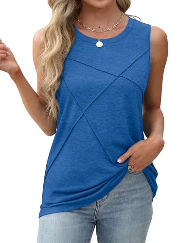 WIHOLL Women's Sleeveless Summer Crewneck Loose Fit Tank Tops - color: Blue, size: Medium