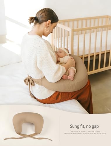 lulumoon Muslin Nursing Pillow Covers: with Strap for Snug Fit & No Sliding - color: Mocha & Flower
