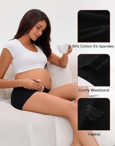 INNERSY Women's Maternity Underwear Cotton Pregnancy Boyshorts 4-Pack - color: Black, size: Medium