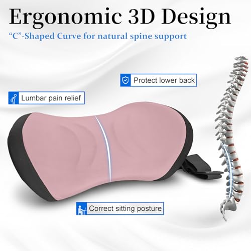 Memory Foam Lumbar Support Pillow for Office Chair and Car - color: A-black With Pink
