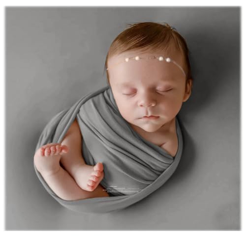3Pcs Newborn Photography Props Baby Stretch Wraps for Photoshoot Photo Posing with Headband (Wrap + Backdrop + Headband, Grey) - color: Grey